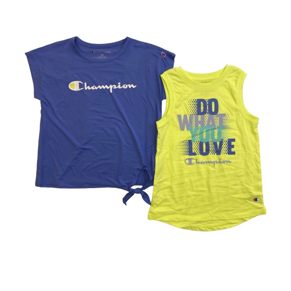 Champion Girls 2-Pack Active Wear UPF 30 Wicking Tshirts NWT Blue Lemon Sz 5/6